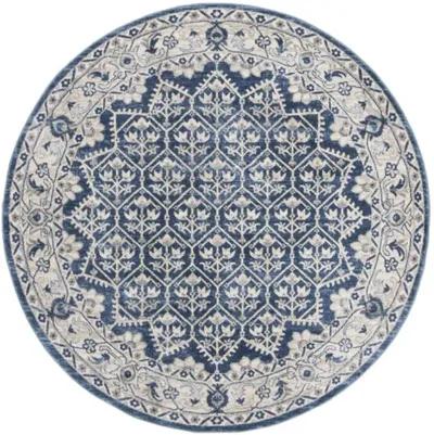 Brentwood 869 Navy / Light Grey 5' X 5' Round Round Powerloomed Rug