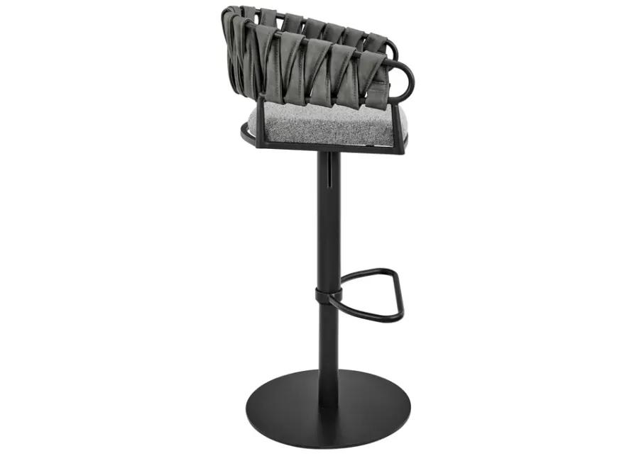 Blaise Adjustable Swivel Counter or Bar Stool in Black Metal with Gray Fabric and Faux Leather