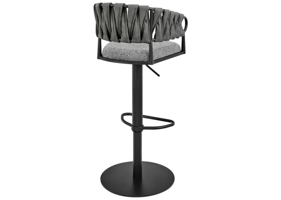 Blaise Adjustable Swivel Counter or Bar Stool in Black Metal with Gray Fabric and Faux Leather