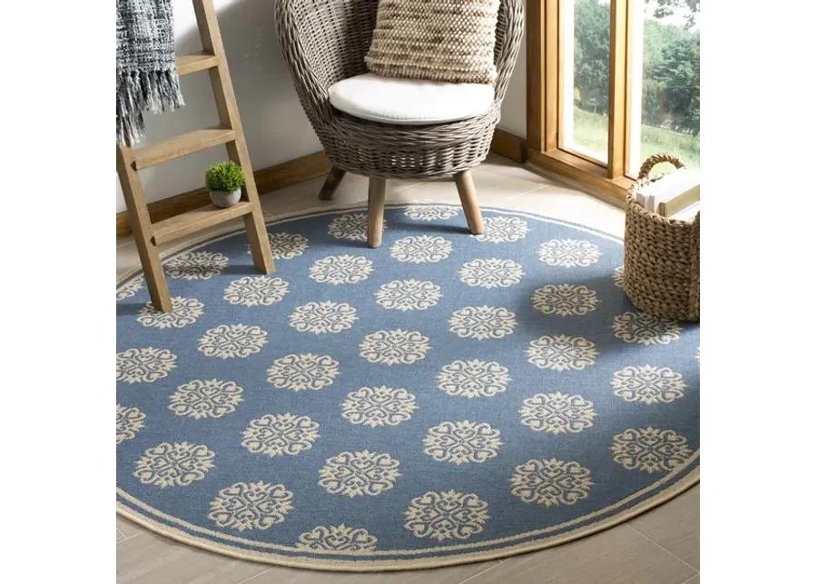 LINDEN 181 Collection LND181N-6R Cream / Blue 6'-7" X 6'-7" Round