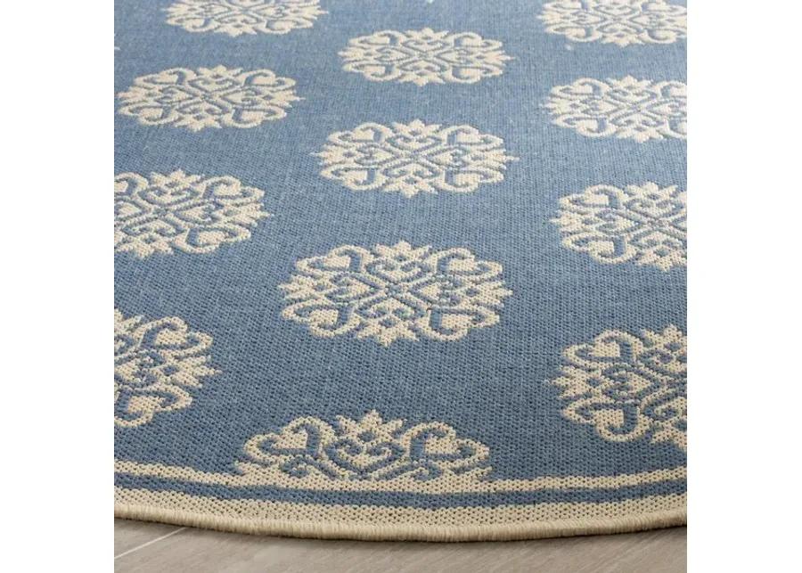 LINDEN 181 Collection LND181N-6R Cream / Blue 6'-7" X 6'-7" Round