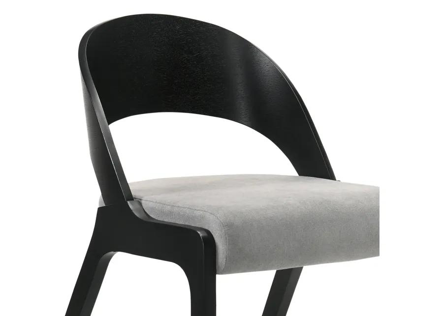 Polly Mid-Century Gray Upholstered Dining Chairs in Black Finish - Set of 2