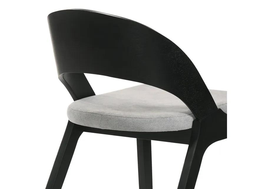 Polly Mid-Century Gray Upholstered Dining Chairs in Black Finish - Set of 2