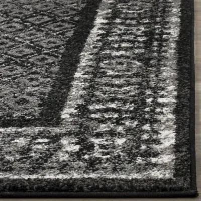 Adirondack Contemporary Black / Silver 2'-6" X 22' Powerloomed Rug