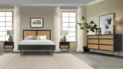 Saratoga 4 Piece Queen Bedroom Set in Black Acacia Wood and Rattan