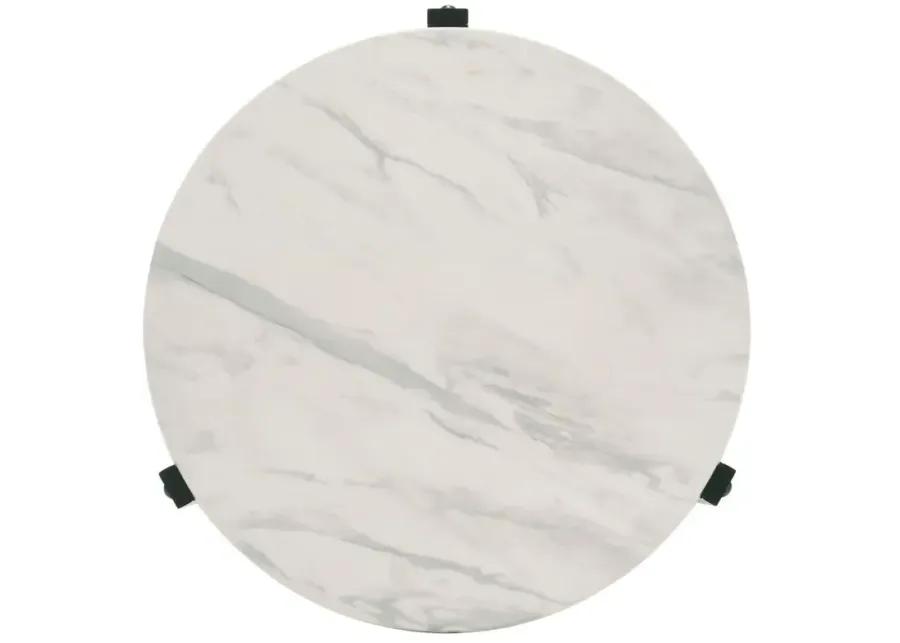 Tandi Round End Table Faux White Marble and Black