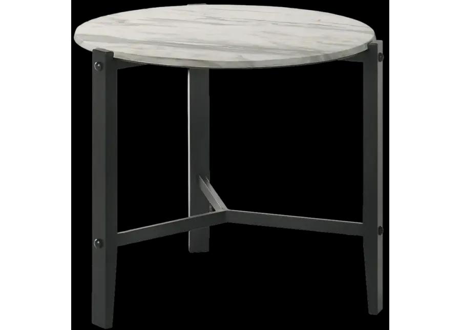 Tandi Round End Table Faux White Marble and Black