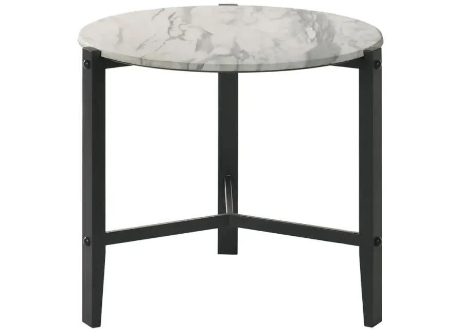 Tandi Round End Table Faux White Marble and Black