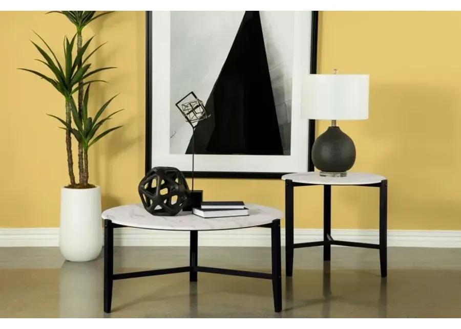 Tandi Round End Table Faux White Marble and Black