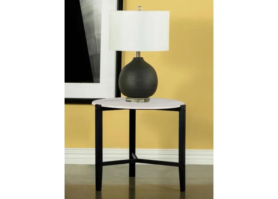 Tandi Round End Table Faux White Marble and Black