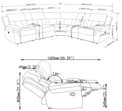 Bahrain 6-piece Upholstered Motion Sectional Charcoal