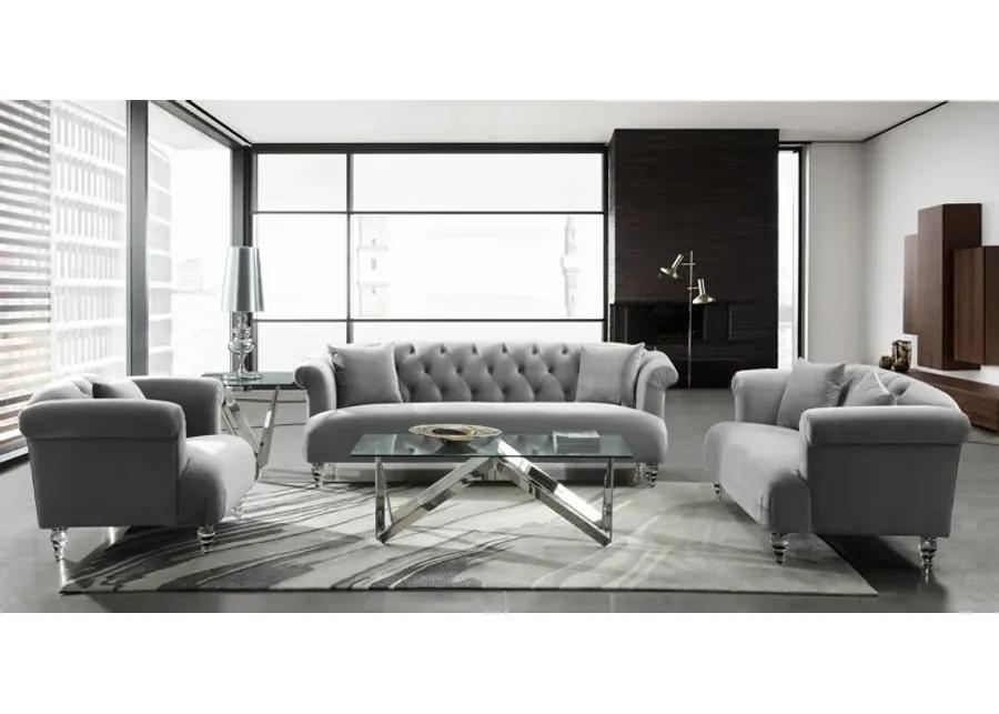 Elegance Contemporary Sofa Chair in Gray Velvet with Acrylic Legs