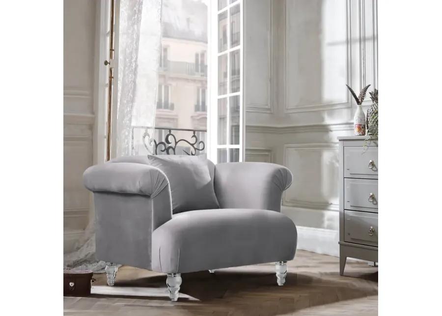 Elegance Contemporary Sofa Chair in Gray Velvet with Acrylic Legs