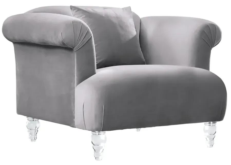 Elegance Contemporary Sofa Chair in Gray Velvet with Acrylic Legs