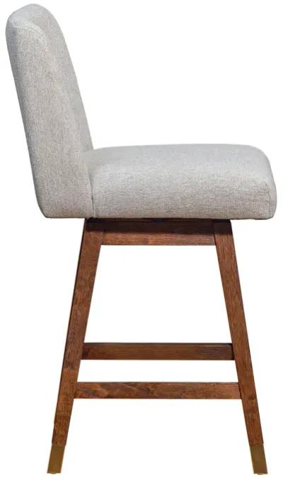 Basila Swivel Counter Stool in Brown Oak Wood Finish with Taupe Fabric