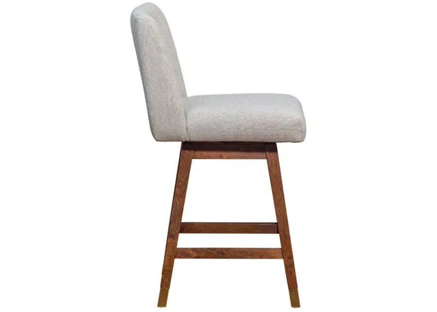 Basila Swivel Counter Stool in Brown Oak Wood Finish with Taupe Fabric