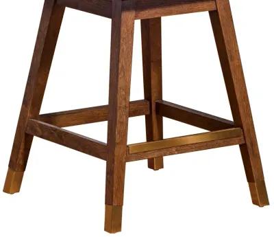 Basila Swivel Counter Stool in Brown Oak Wood Finish with Taupe Fabric