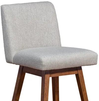 Basila Swivel Counter Stool in Brown Oak Wood Finish with Taupe Fabric