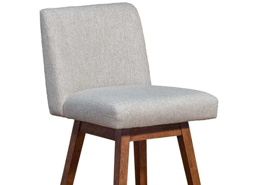 Basila Swivel Counter Stool in Brown Oak Wood Finish with Taupe Fabric