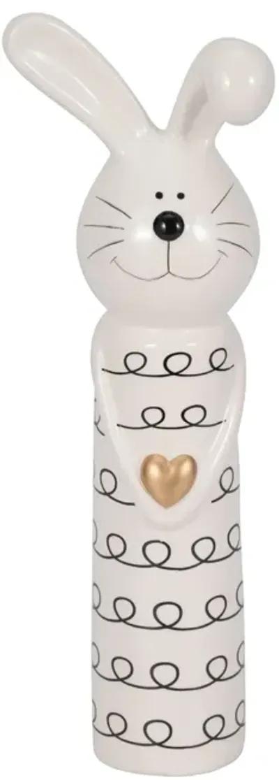 12" Squiggly Bunny With Gold Heart, White/black