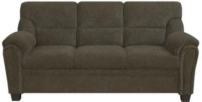 Clementine Upholstered Sofa with Nailhead Trim Brown