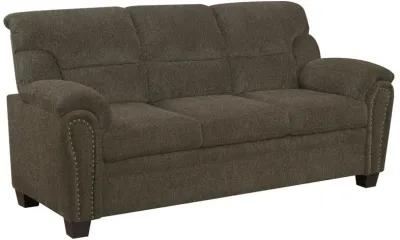 Clementine Upholstered Sofa with Nailhead Trim Brown