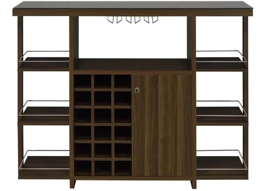 Evelio Bar Unit with Wine Bottle Storage Walnut