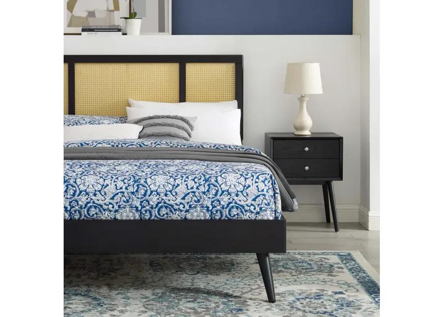 Kelsea Cane and Wood Full Platform Bed With Splayed Legs