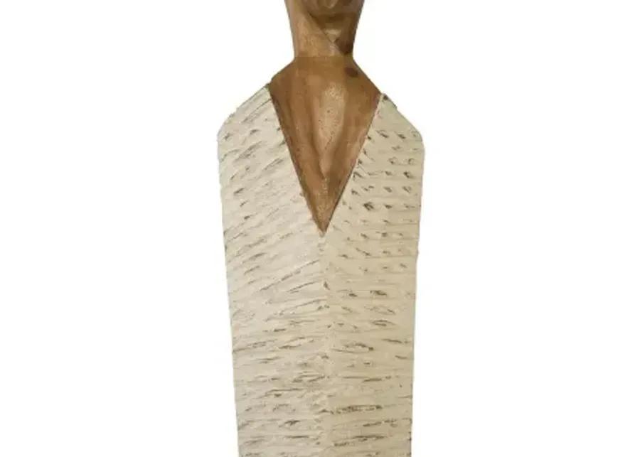 vested female sculpture, large, chamcha, natural, white, gold