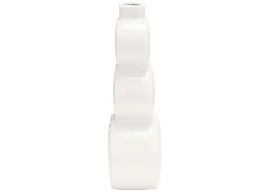 Cer, 12" Stacked Circles Vase, White