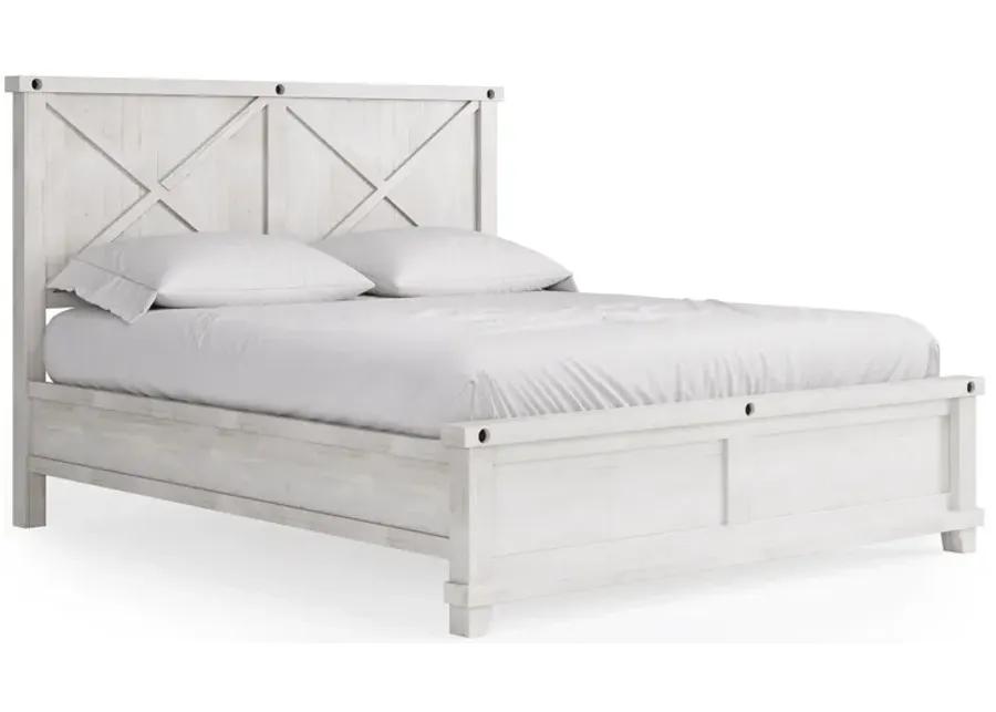 Yosemite California King-size Solid Wood Panel Bed in Rustic White