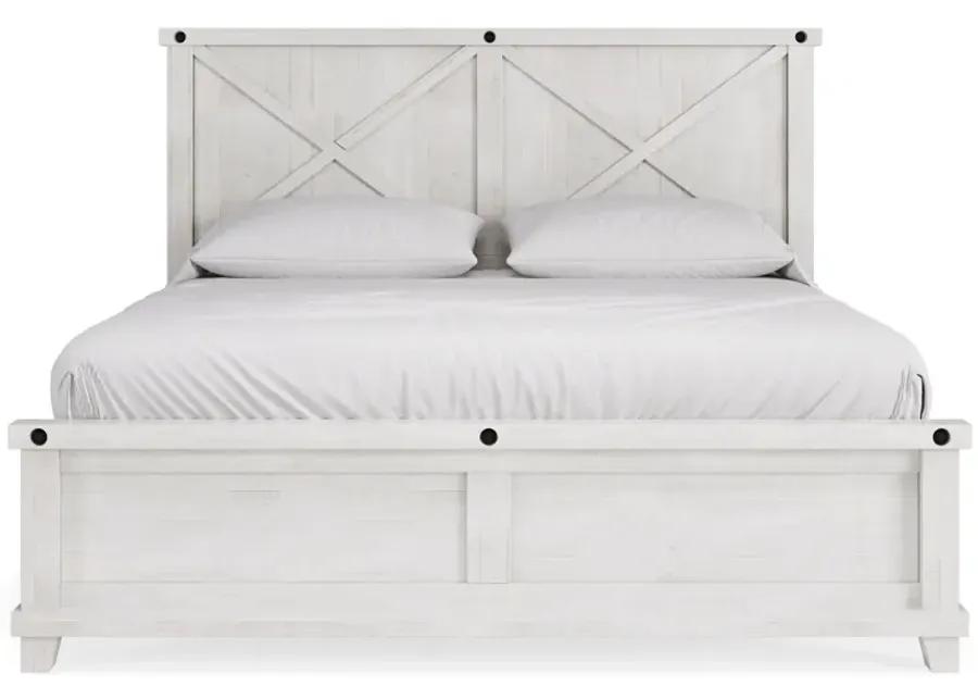 Yosemite California King-size Solid Wood Panel Bed in Rustic White