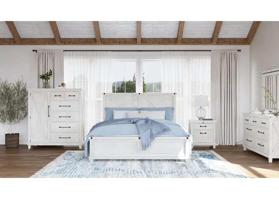 Yosemite California King-size Solid Wood Panel Bed in Rustic White