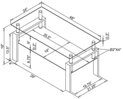 Dyer Tempered Glass Coffee Table with Shelf Black