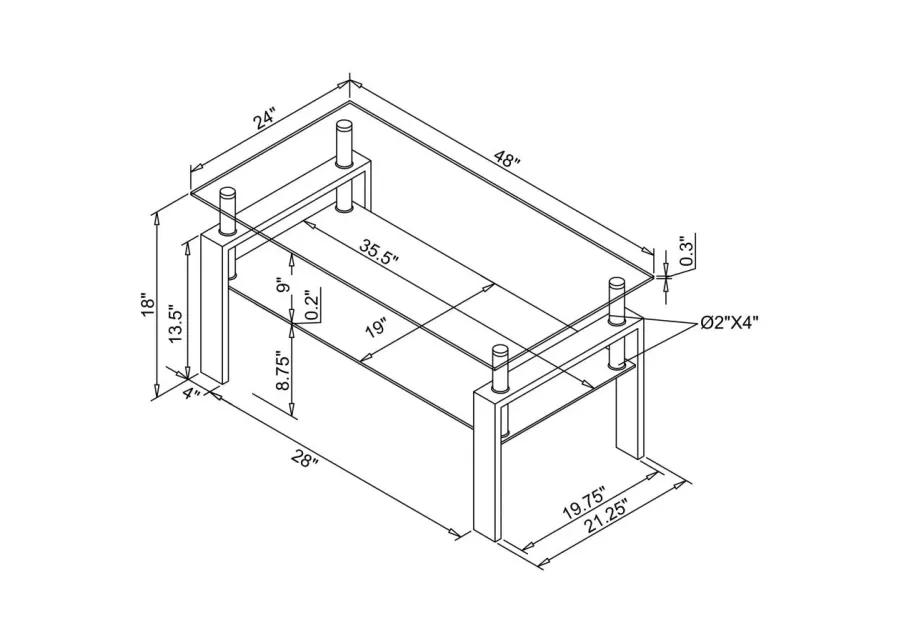 Dyer Tempered Glass Coffee Table with Shelf Black