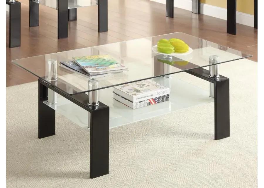 Dyer Tempered Glass Coffee Table with Shelf Black