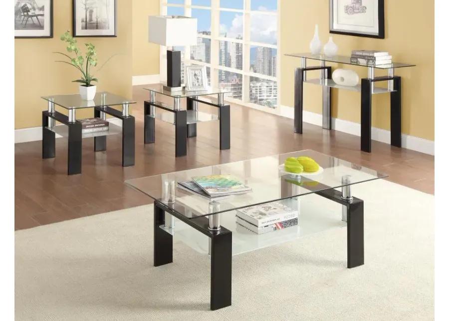 Dyer Tempered Glass Coffee Table with Shelf Black