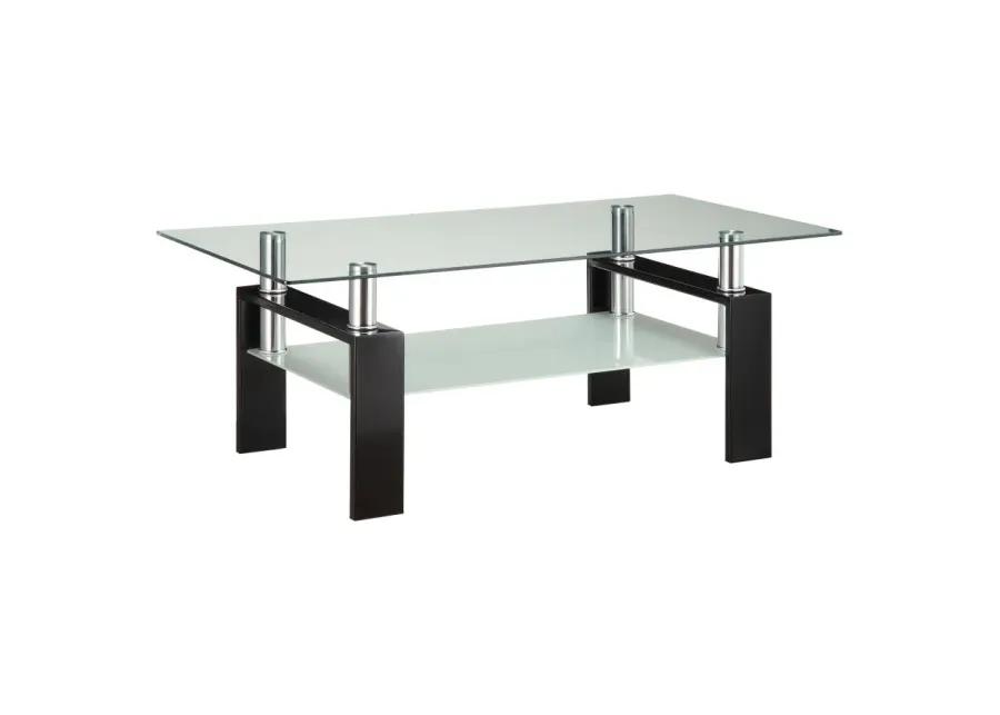 Dyer Tempered Glass Coffee Table with Shelf Black