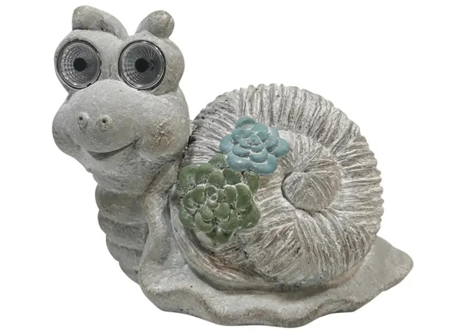 12" Snail With Succulents And Solar Eyes, Grey