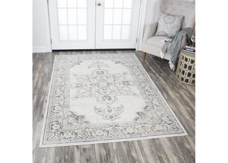 Panache Natural/Beige Central Medallion Motif Distress  Polypropylene 6'7" x 9'6" Rectangle Rug