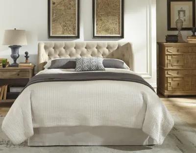 Levi Queen-size Wingback Upholstered Headboard in Toast Linen