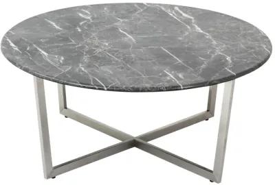 Llona 36" Round Coffee Table in Black Marble Melamine with Brushed Stainless Steel Base