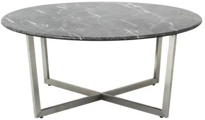 Llona 36" Round Coffee Table in Black Marble Melamine with Brushed Stainless Steel Base