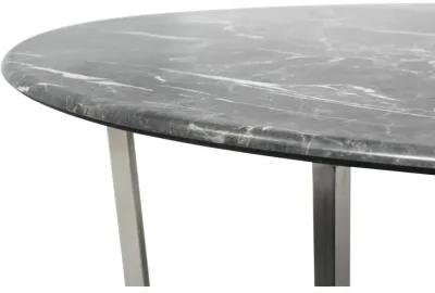 Llona 36" Round Coffee Table in Black Marble Melamine with Brushed Stainless Steel Base