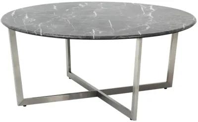 Llona 36" Round Coffee Table in Black Marble Melamine with Brushed Stainless Steel Base