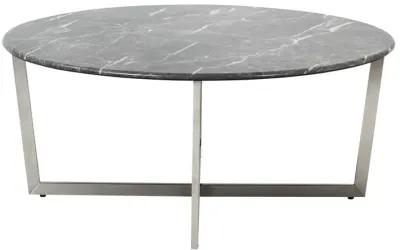 Llona 36" Round Coffee Table in Black Marble Melamine with Brushed Stainless Steel Base