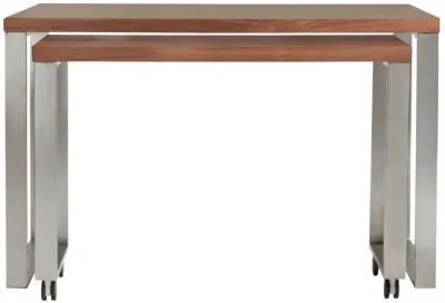 Dillon Desk in American Walnut Veneer with Brushed Stainless Steel Base