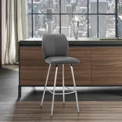 Tandy Gray Faux Leather and Brushed Stainless Steel 30" Bar Stool