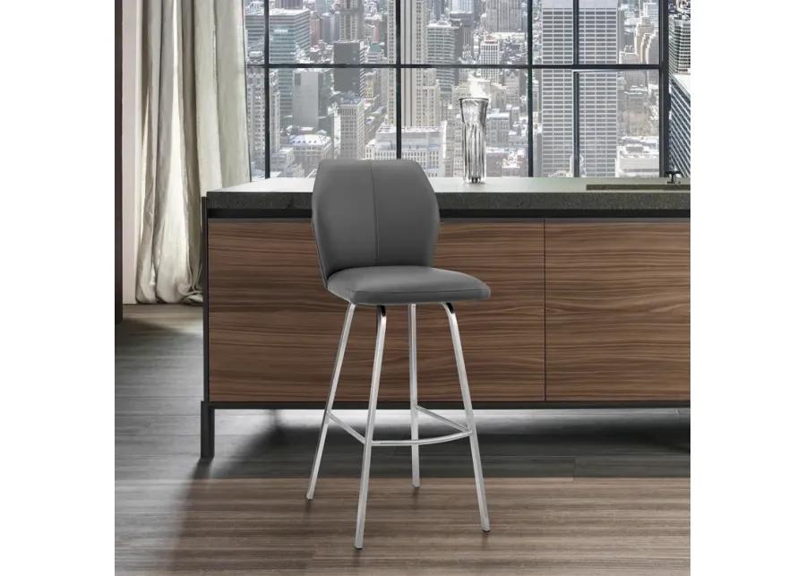 Tandy Gray Faux Leather and Brushed Stainless Steel 30" Bar Stool