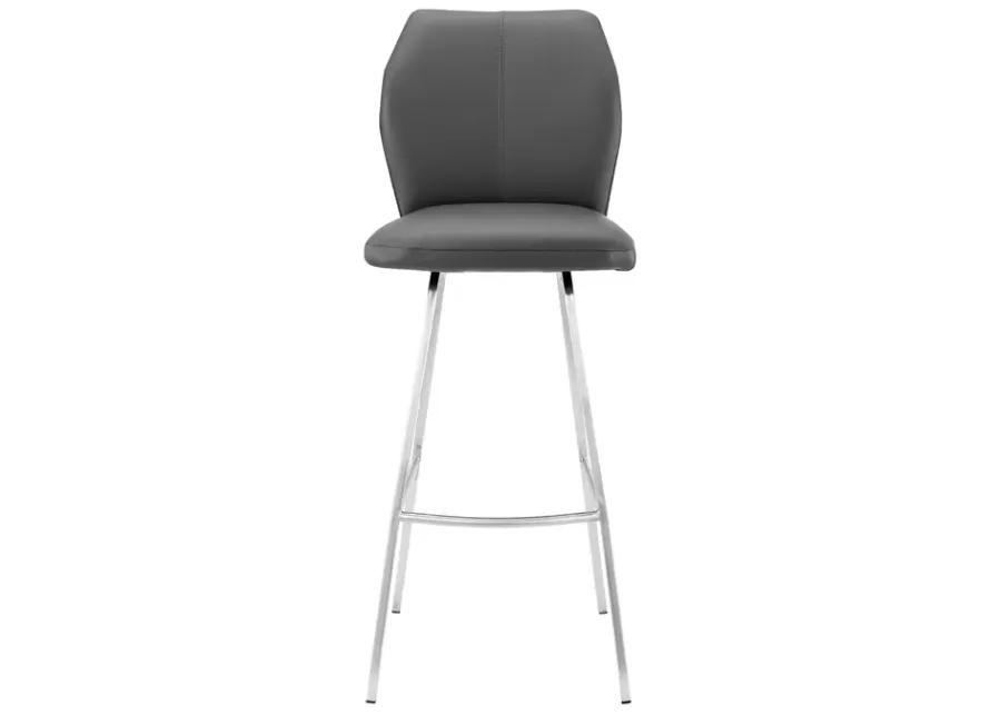 Tandy Gray Faux Leather and Brushed Stainless Steel 30" Bar Stool